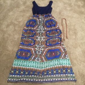 Summer Dress Blue Orange and Green with belt.